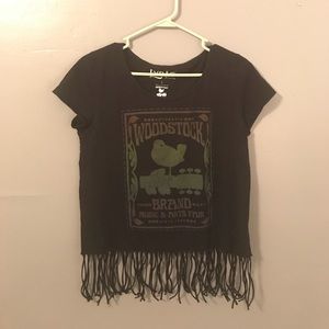 Black Woodstock Fringe Crop Top